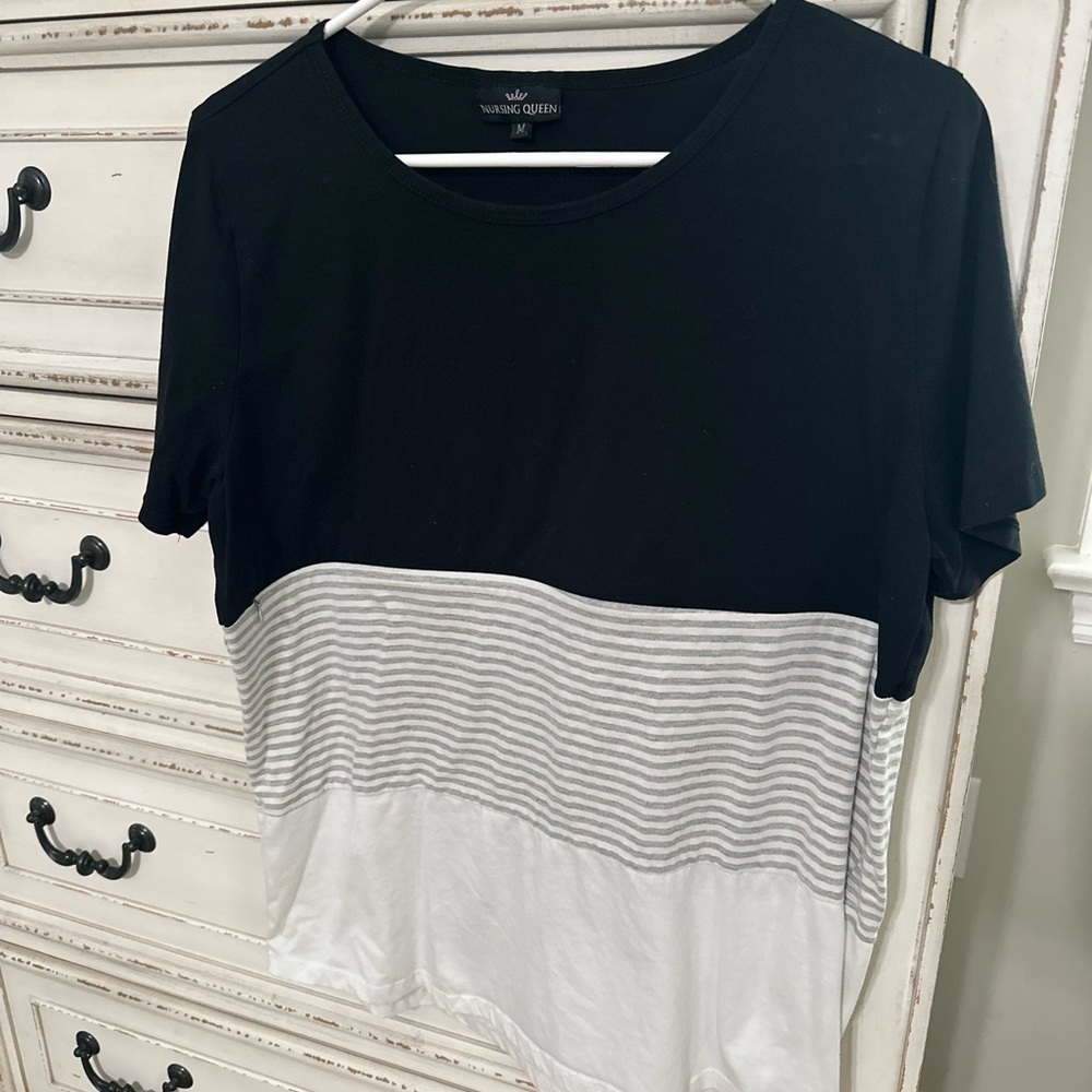 Nursing Queen Black and White Striped Top
